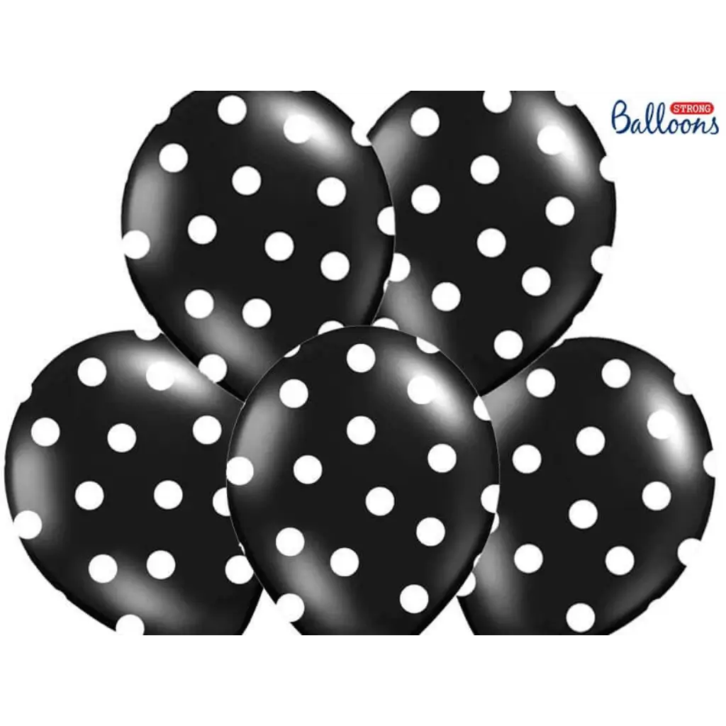 Black balloons with white round patterns (Set of 6)