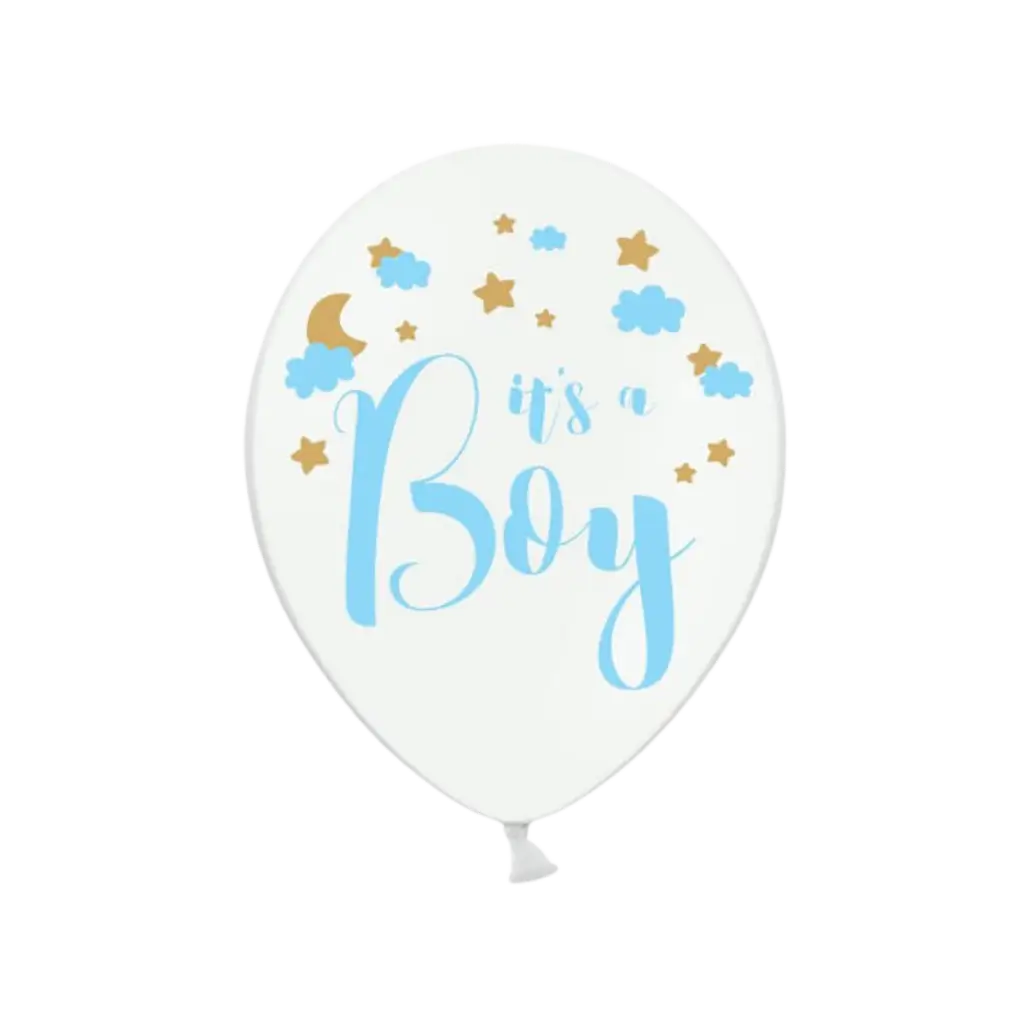 Set of 6 white balloons with "It's a Boy" inscription