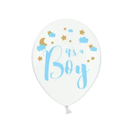 Set of 6 white balloons with It's a Boy inscription