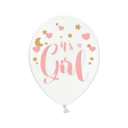 Set of 6 white balloons with It's a Girl inscription
