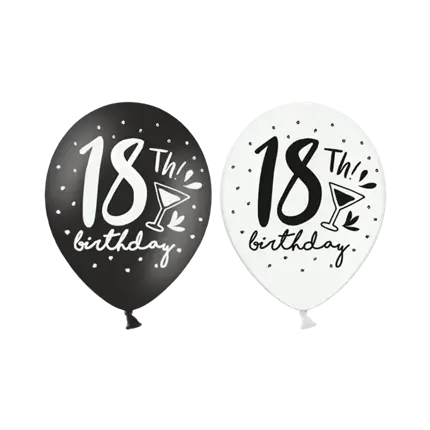 BIRTHDAY 18th Balloons Black & White (Set of 6)