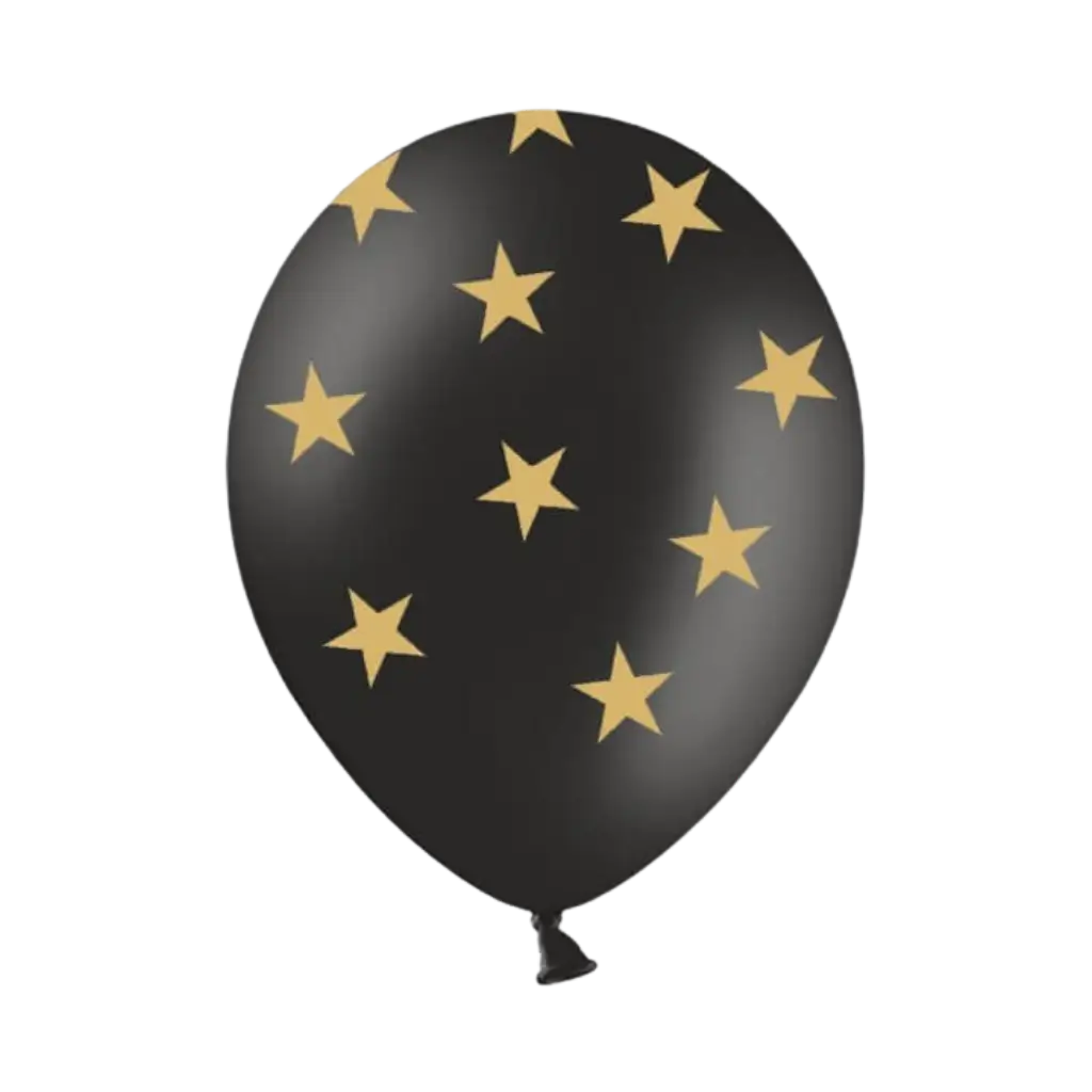 Black balloons with gold star pattern (Set of 6)