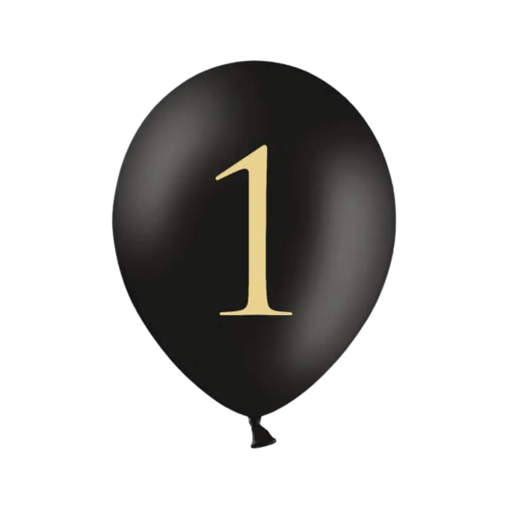 Set of 10 black balloons with "1" inscription