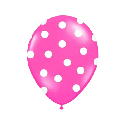 Dark pink balloons with white round patterns (set of 6)