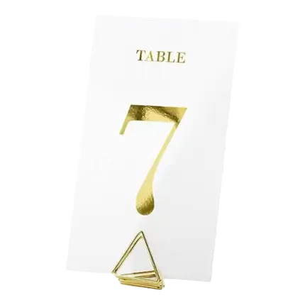 Gold table number on transparent card