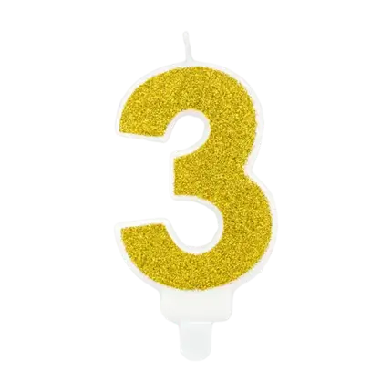 Birthday candle number 3 gold