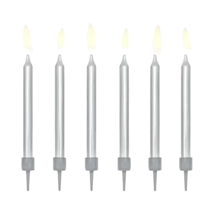 6 silver birthday candles (6cm)