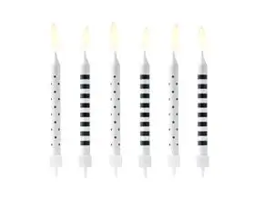 6 birthday candles with white and black patterns (6cm)