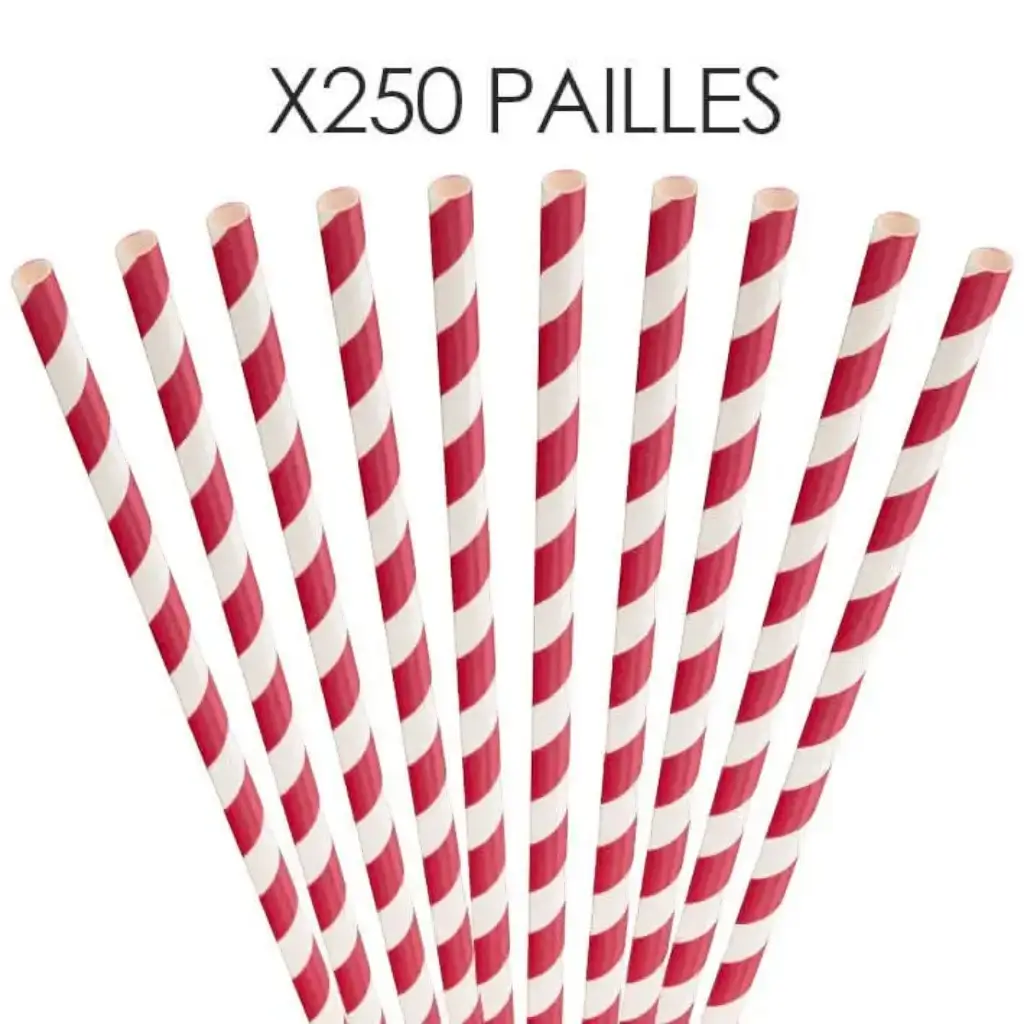 Red striped paper straw 20cm /ø6mm (250 pcs)