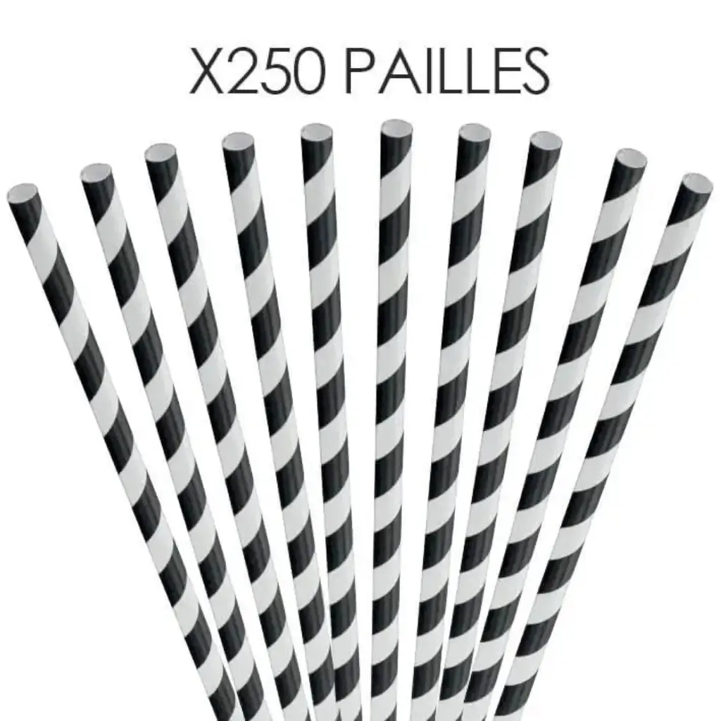 Black striped paper straw 20cm /ø6mm (250 pcs)