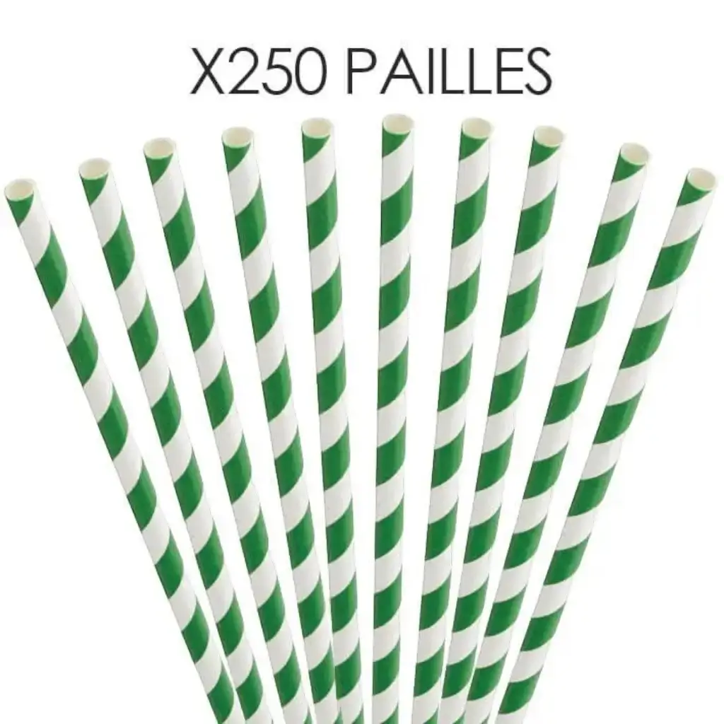 Green striped paper straw 20cm / ø6mm (250 pcs)