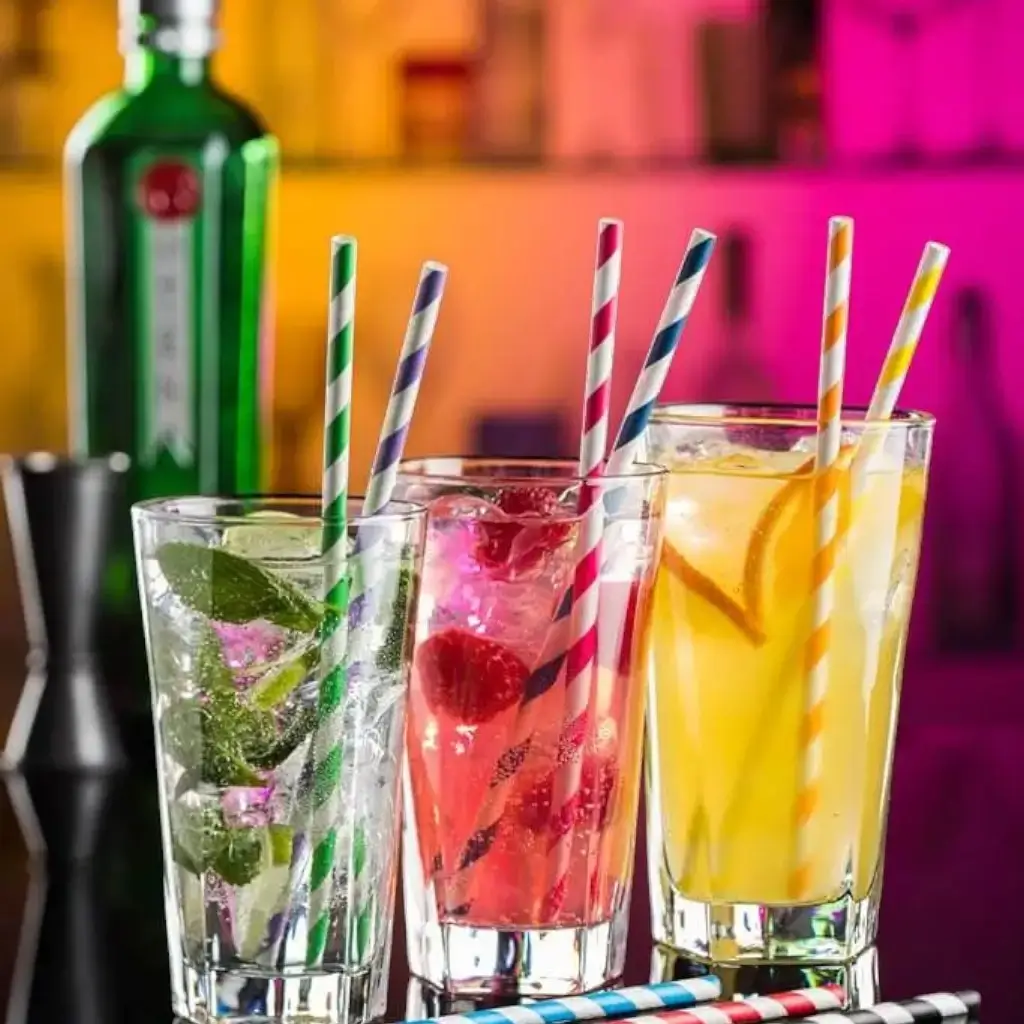 Green striped paper straw 20cm / ø6mm (250 pcs)