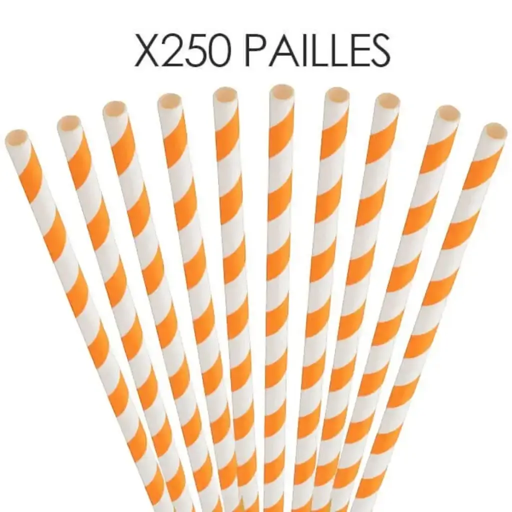Orange striped paper straw 20cm /ø6mm (250 pcs)