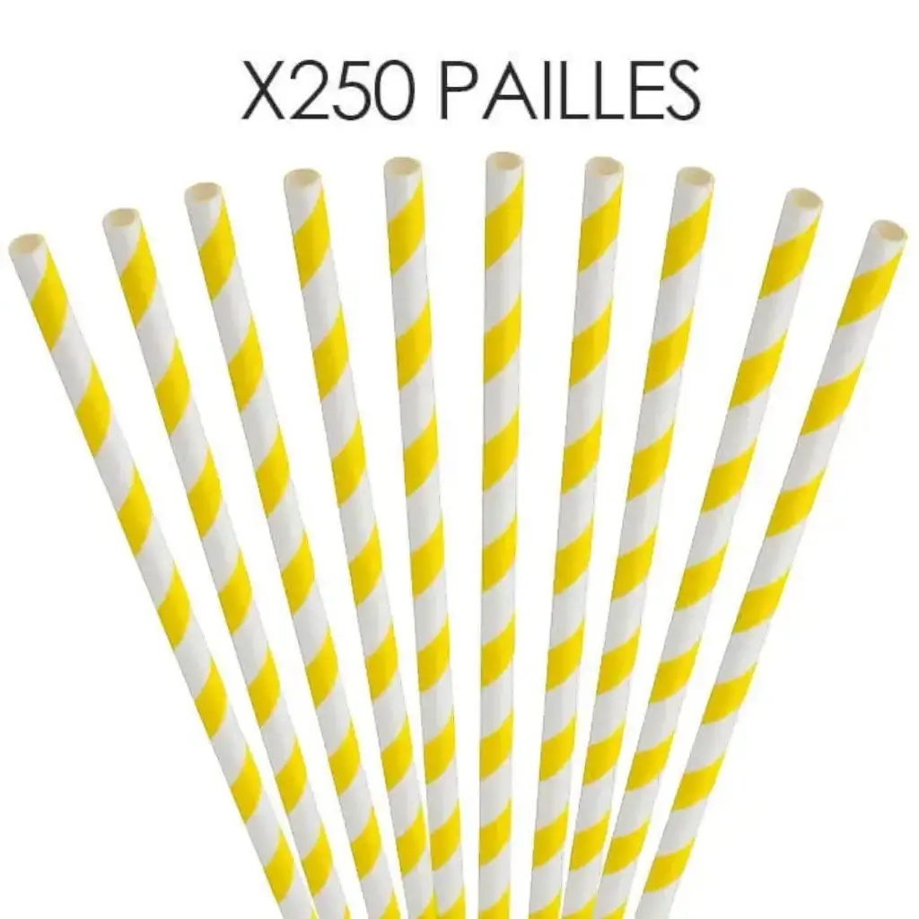 Yellow striped paper straw 20cm /ø6mm (250 pcs)
