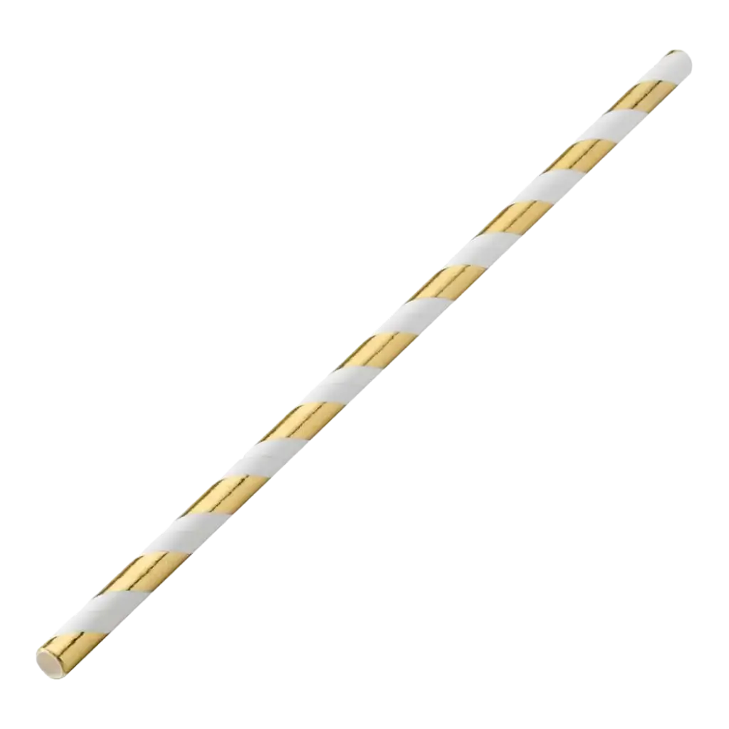 Paper straw striped Gold/Gold 20cm /ø6mm (250 pcs)