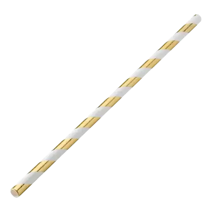 Paper straw striped Gold/Gold 20cm /ø6mm (250 pcs)