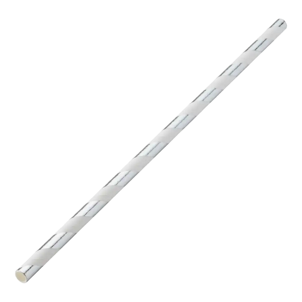 Silver/Silver striped paper straw 20cm /ø6mm (250 pcs)