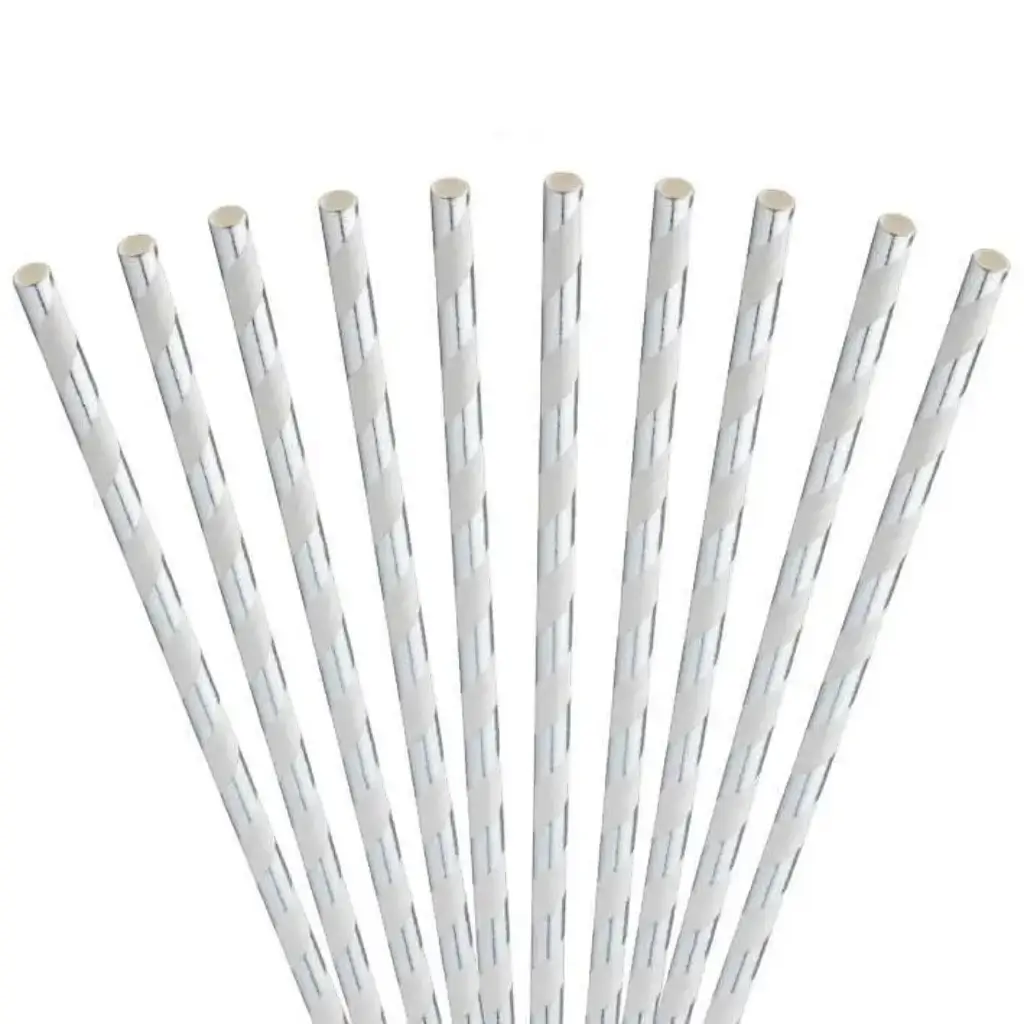 Silver/Silver striped paper straw 20cm /ø6mm (250 pcs)