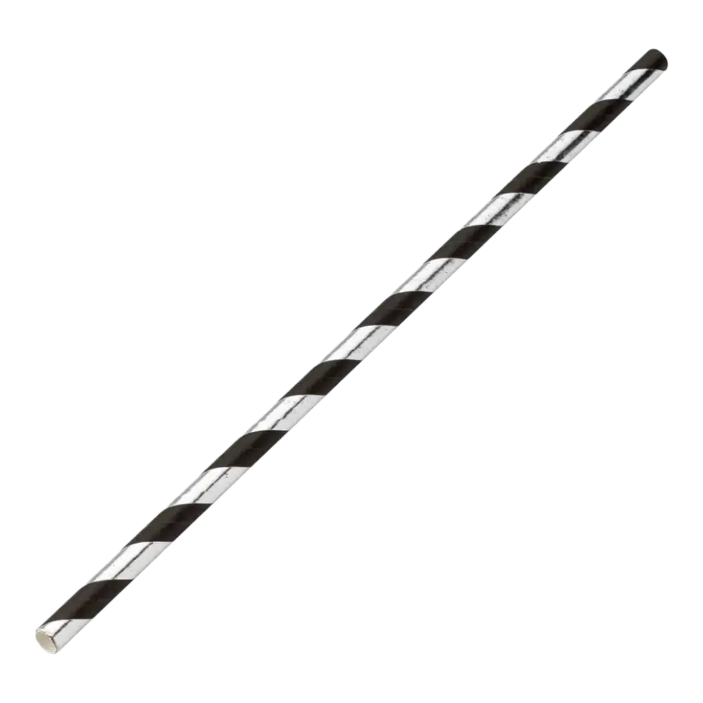 Silver/Black striped paper straw 20cm /ø6mm (250 pcs)
