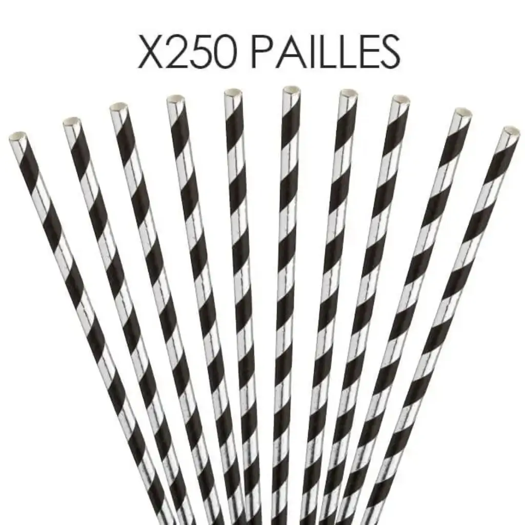 Silver/Black striped paper straw 20cm /ø6mm (250 pcs)