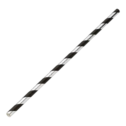 Silver/Black striped paper straw 20cm /ø6mm (250 pcs)