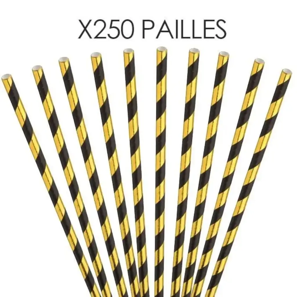 Paper straw striped Gold/Black20cm /ø6mm (250 pcs)