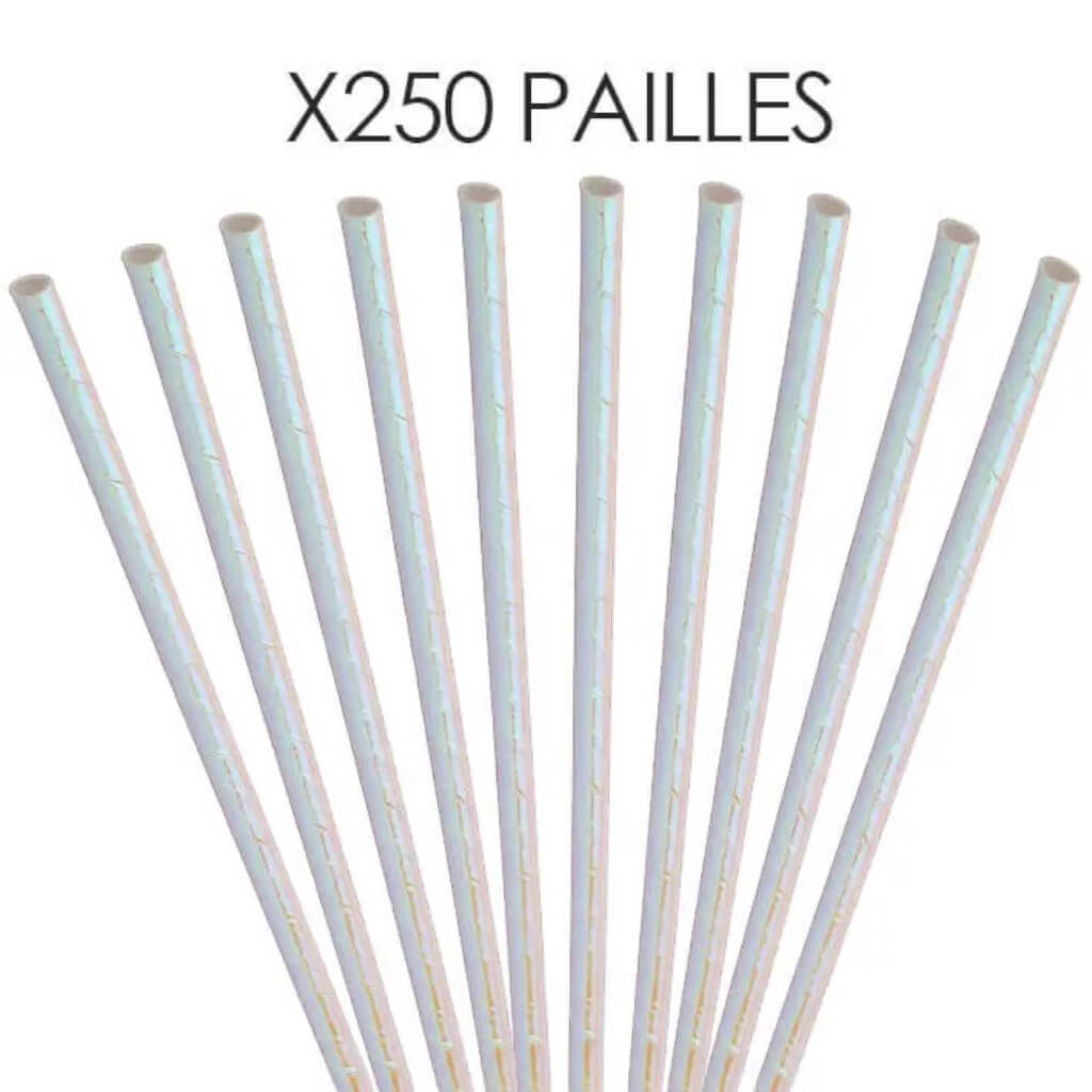 White iridescent paper straw 20cm /ø6mm (250 pcs)