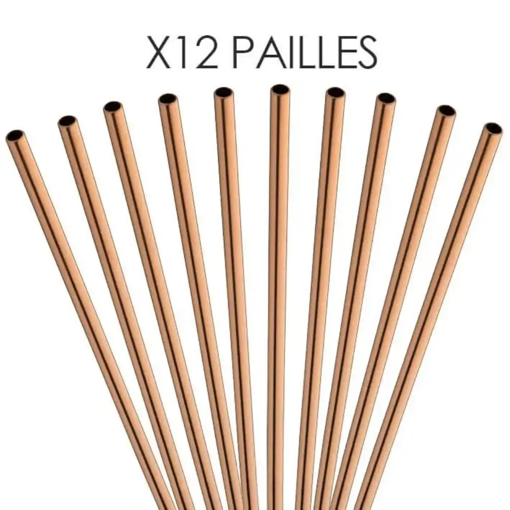 Reusable stainless steel straw Rose gold 21,5cm /ø6mm (12pcs)