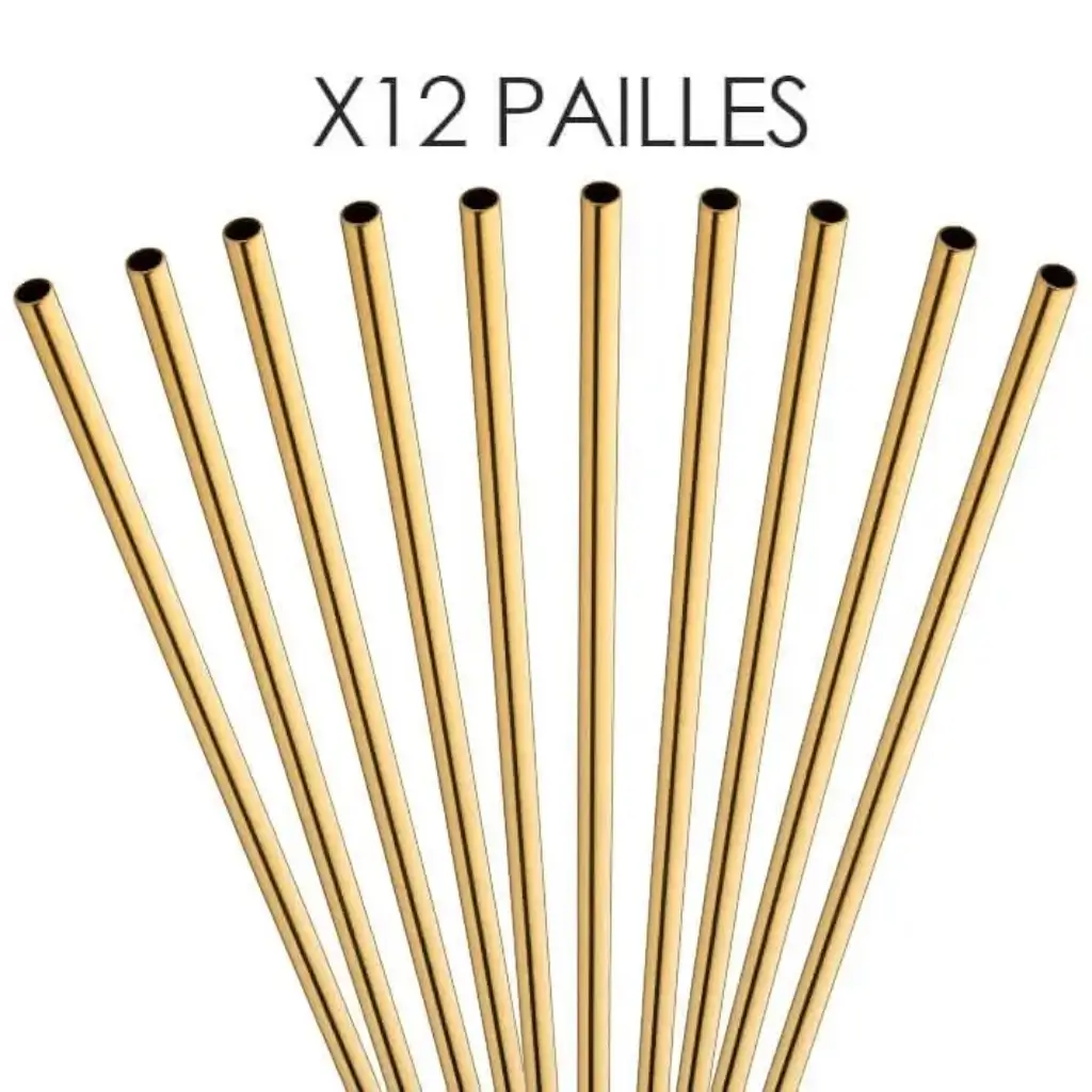 Reusable stainless steel straw Gold 21,5cm /ø6mm (12pcs)