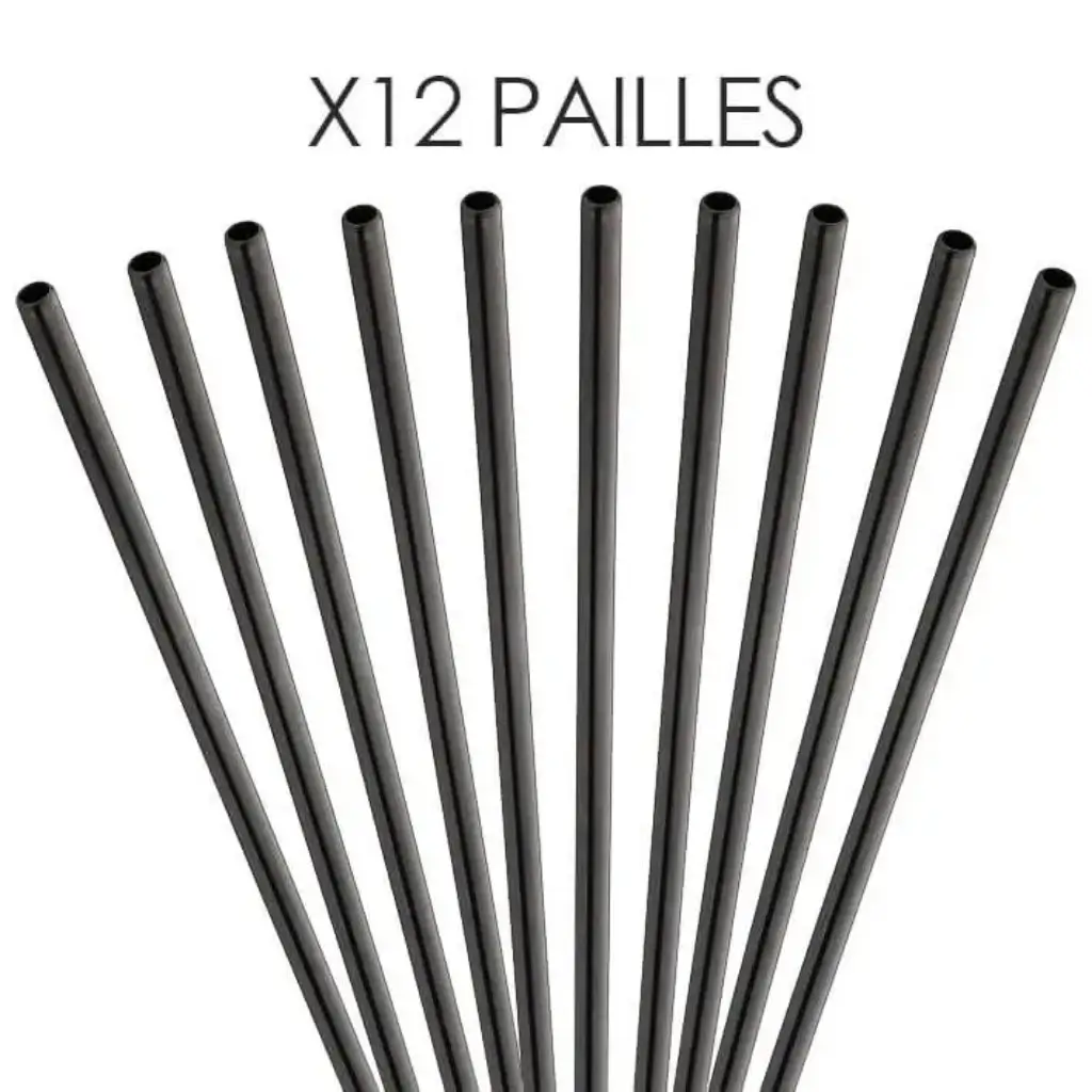 Stainless steel straw reusable Black matt 21,5cm /ø6mm (12pcs)