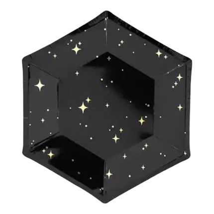 Black paper plate with gold pattern (Set of 6)