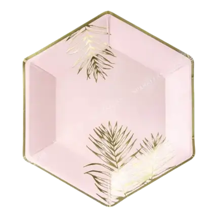Pink paper plate with gold leaf design (Set of 6)