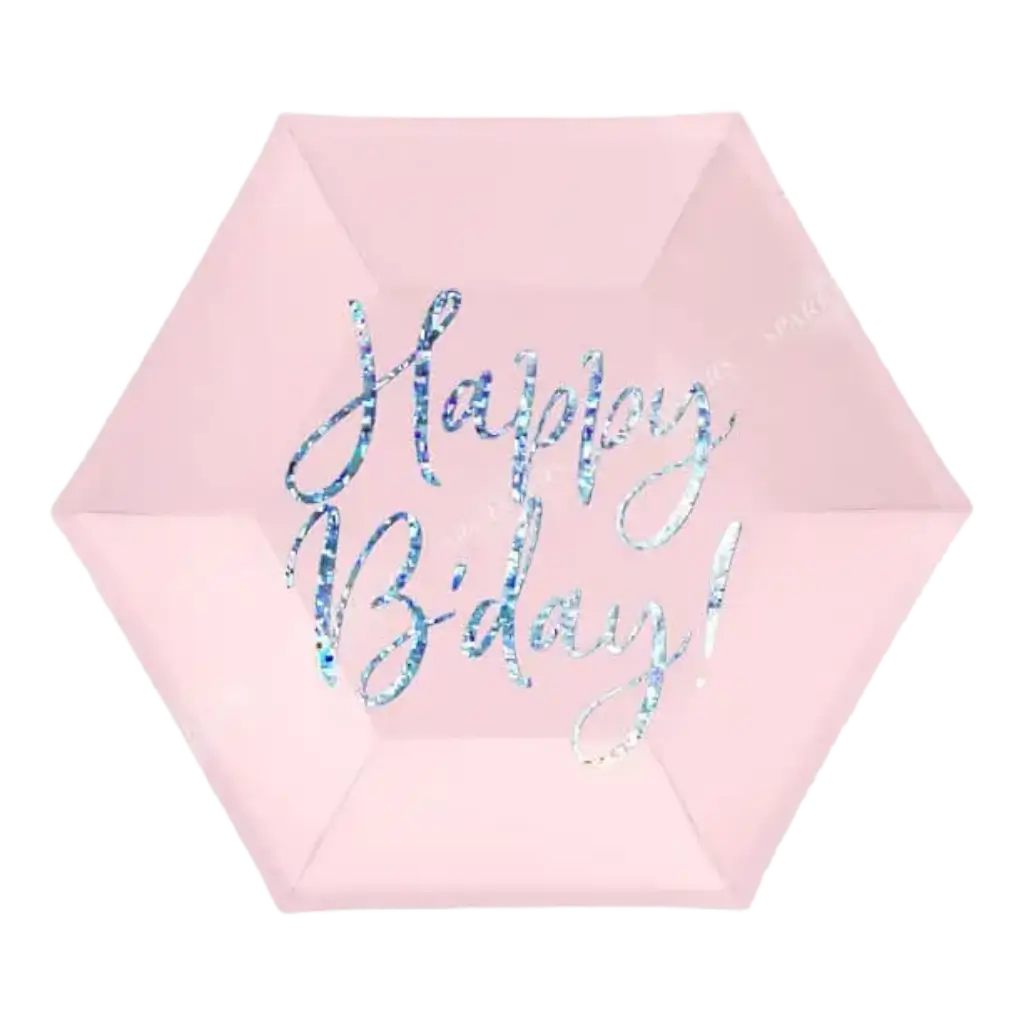 Pink iridescent Happy Birthday paper plate (Set of 6)
