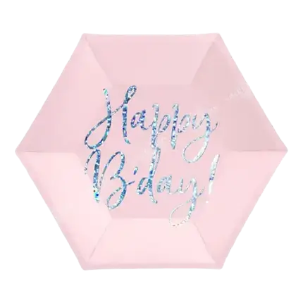 Pink iridescent Happy Birthday paper plate (Set of 6)