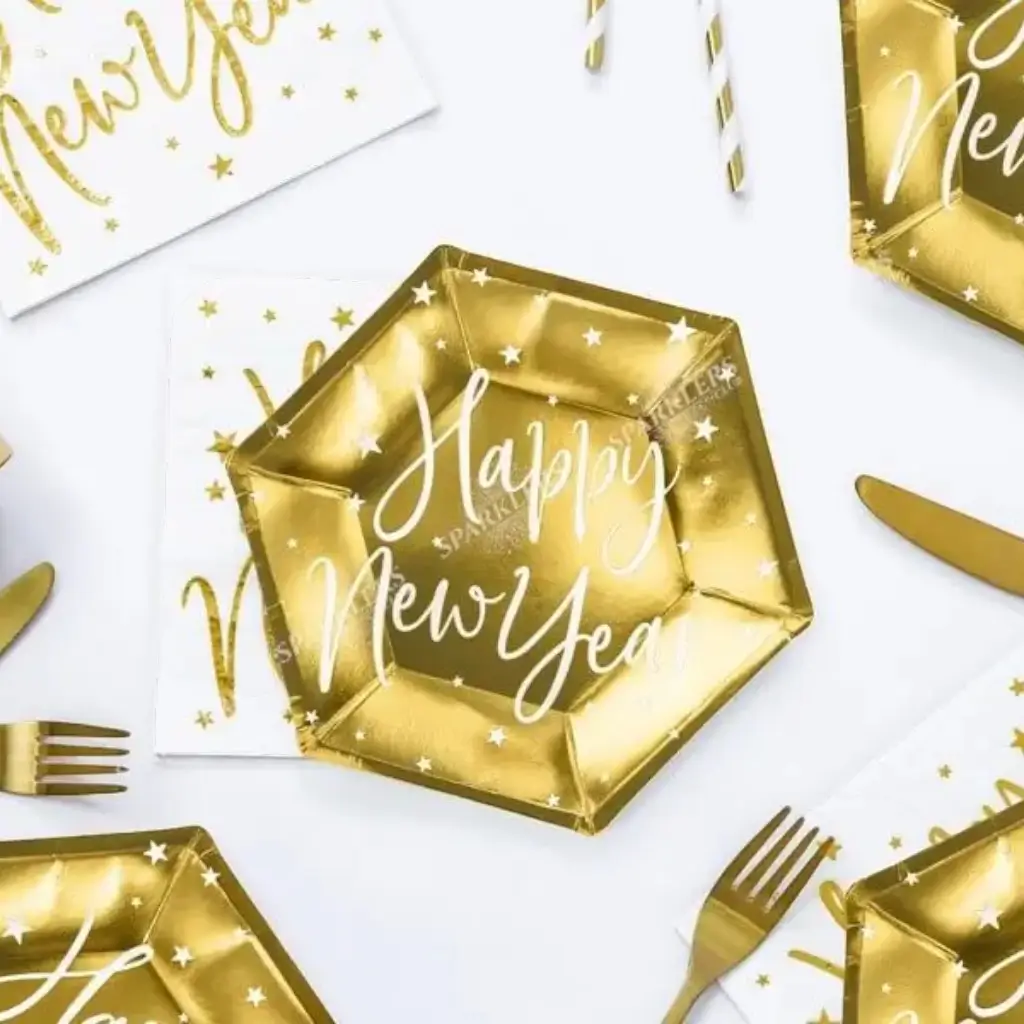 Happy New Year gold paper plate (Set of 6)