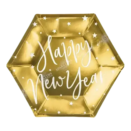 Happy New Year gold paper plate (Set of 6)