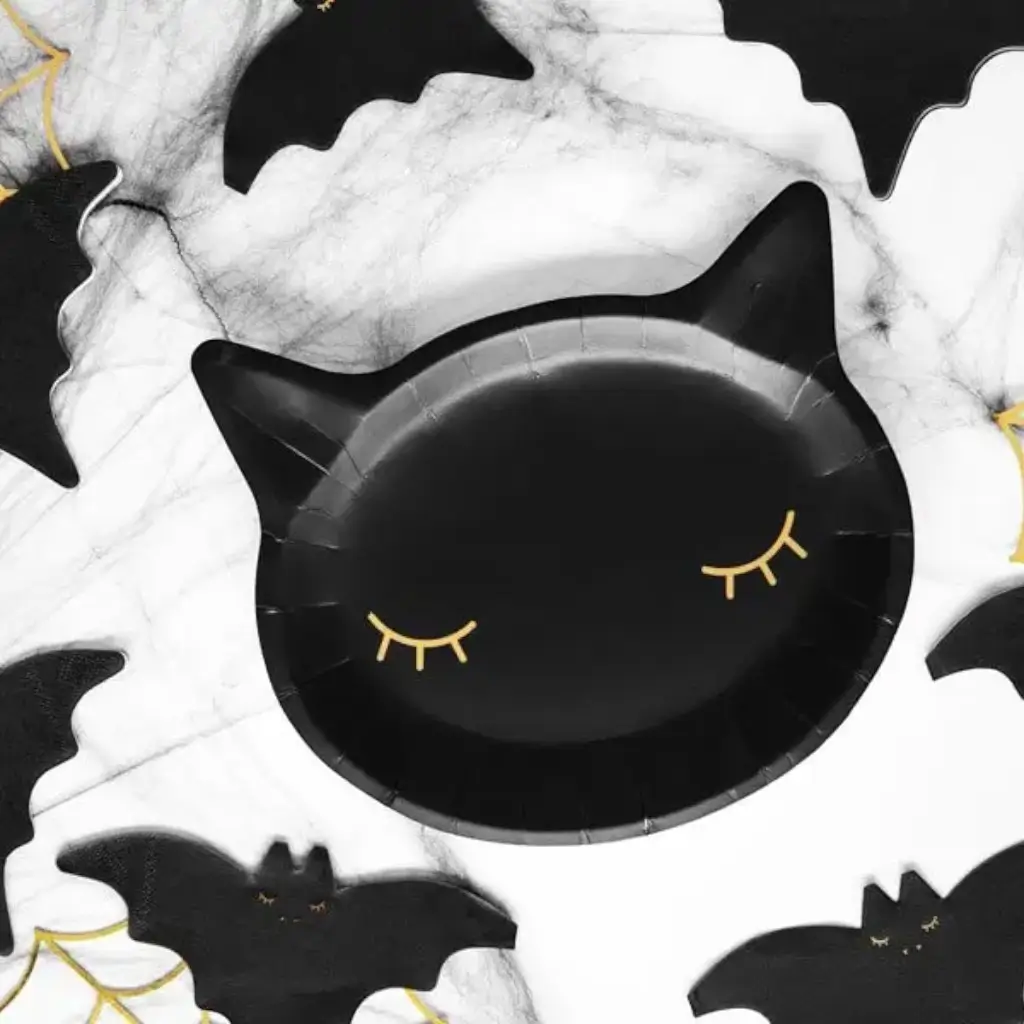 Black paper plate cat head shape (Set of 6)