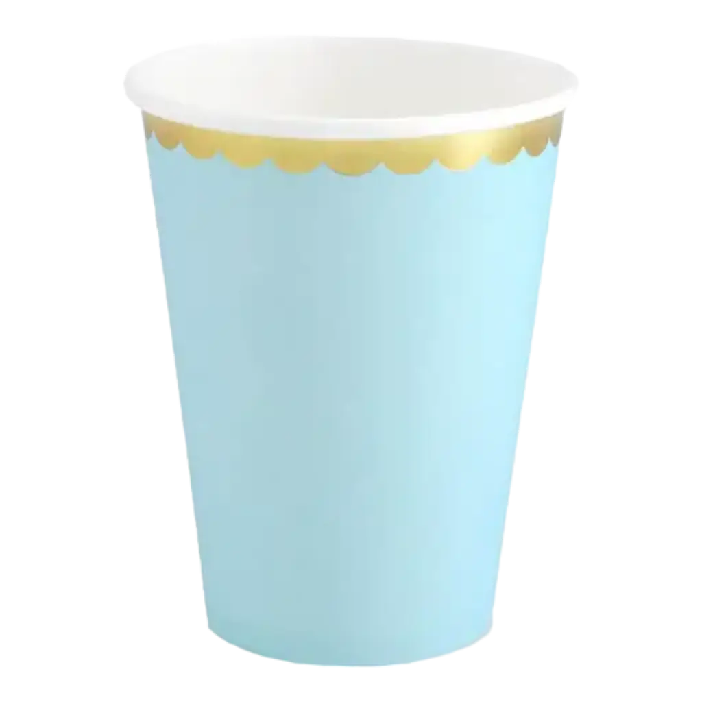 Light blue paper cup with gold rim (Set of 6)