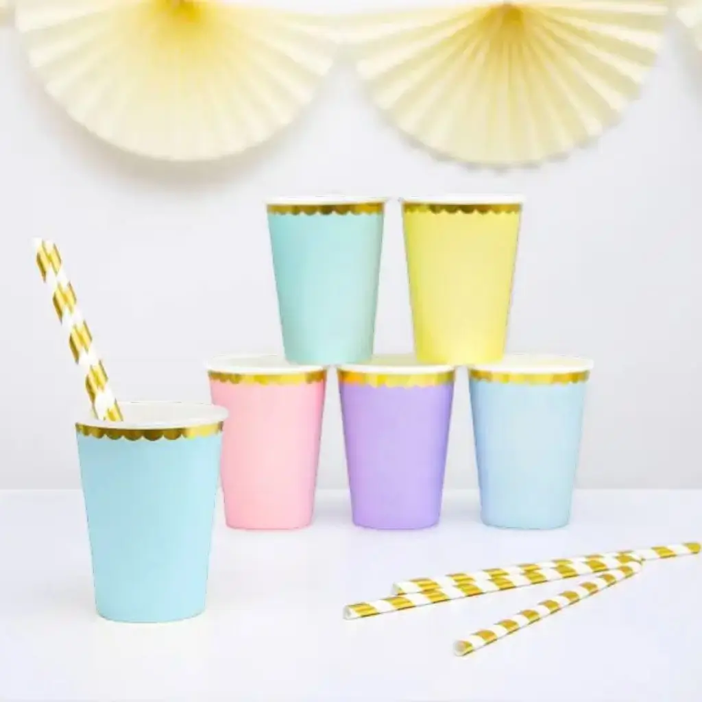 Light blue paper cup with gold rim (Set of 6)