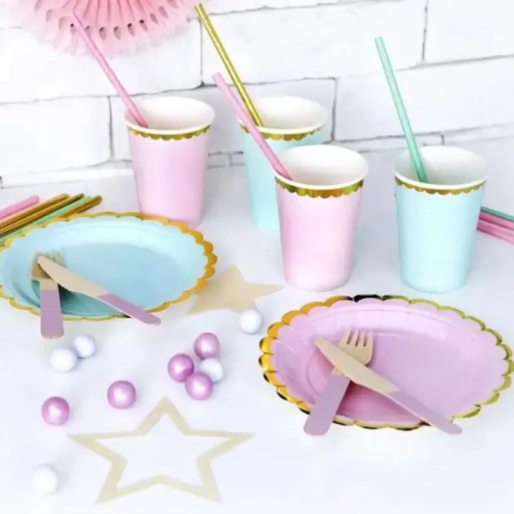 Pink paper cup with gold rim (Set of 6)