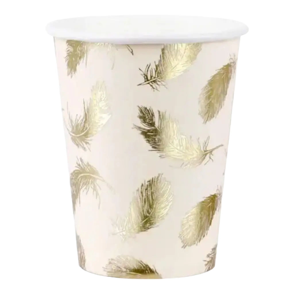 Pink paper cup with golden feathers (Set of 6)