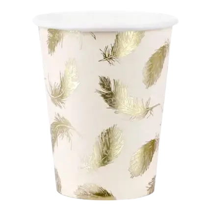 Pink paper cup with golden feathers (Set of 6)