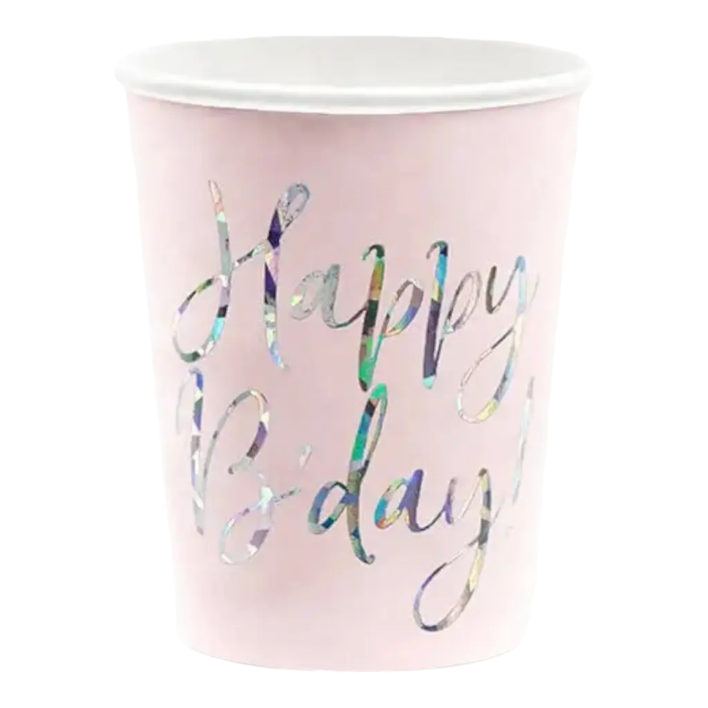 Pink paper cup Happy Bday (Set of 6)