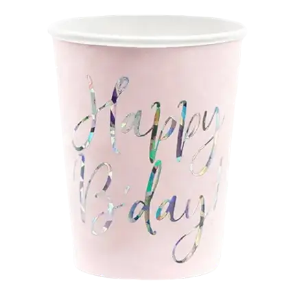 Pink paper cup Happy Bday (Set of 6)