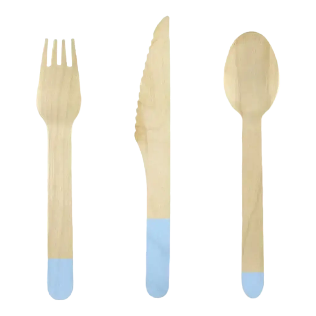 Blue printed wooden cutlery set (18pcs)