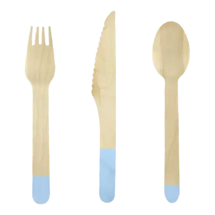 Blue printed wooden cutlery set (18pcs)