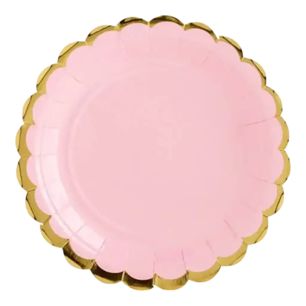 Pink paper plate with gold trim (Set of 6)