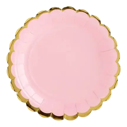Pink paper plate with gold trim (Set of 6)