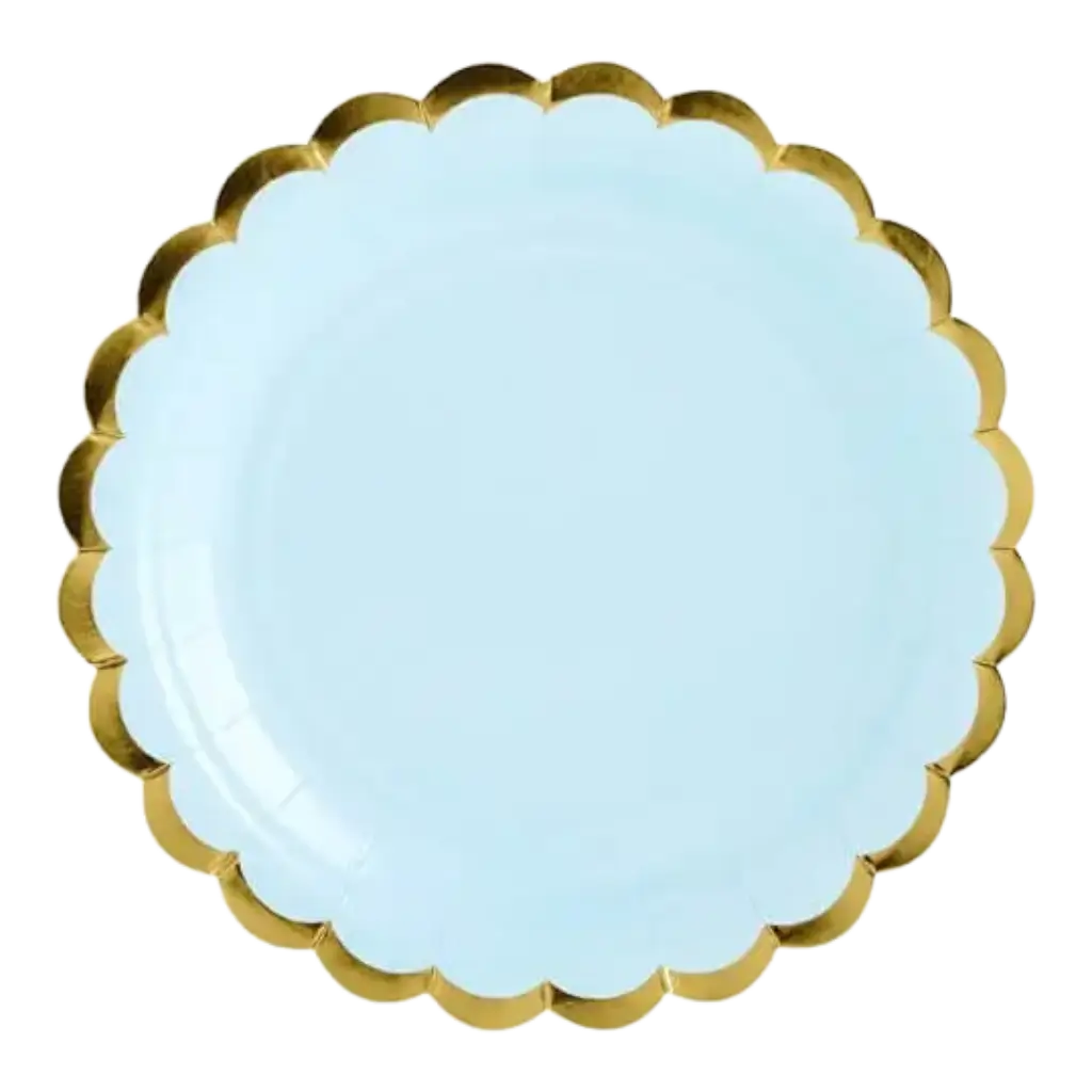 Light blue paper plate with gold borders (Set of 6)