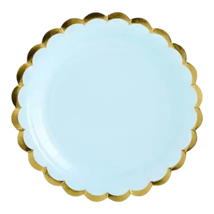 Light blue paper plate with gold borders (Set of 6)